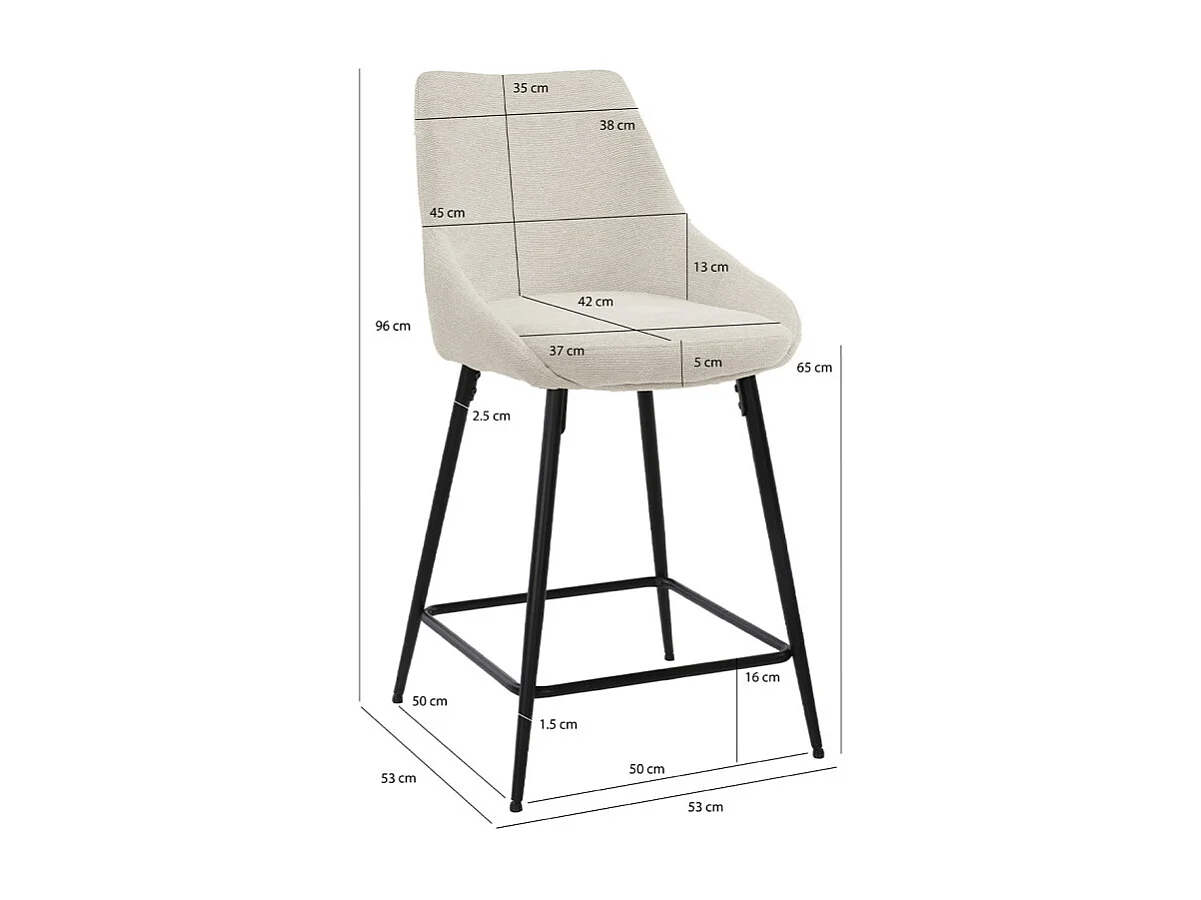 Lot 2 chaises de bar tissu écru et pieds en métal noir - JAZZY 2