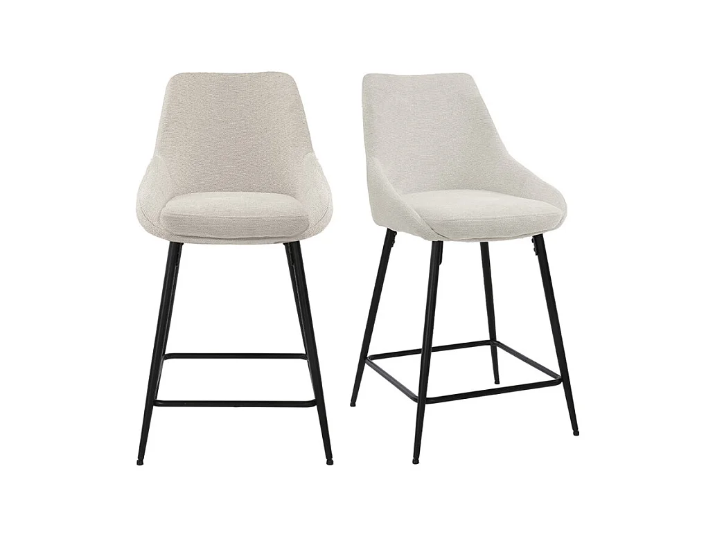Lot 2 chaises de bar tissu écru et pieds en métal noir - JAZZY 2