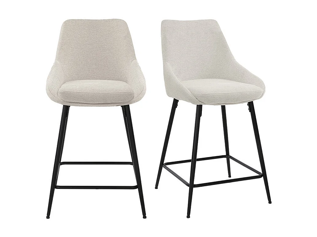 Lot 2 chaises de bar tissu écru et pieds en métal noir - JAZZY 2