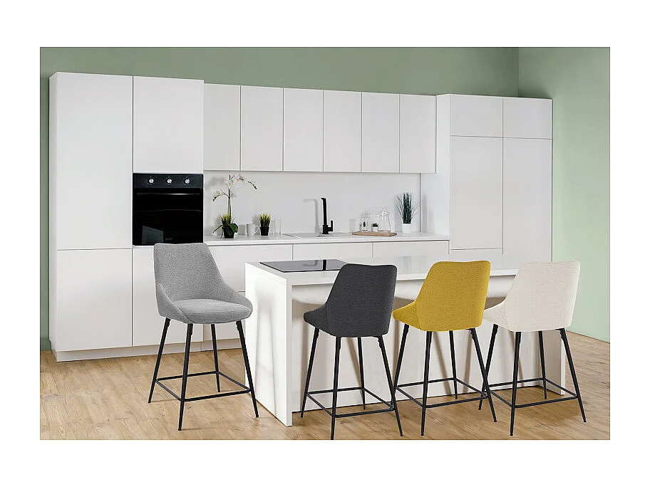 Lot 2 chaises de bar tissu gris et pieds en métal noir - JAZZY 2