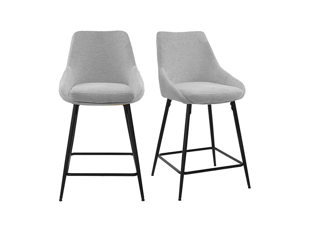 Lot 2 chaises de bar tissu gris et pieds en métal noir - JAZZY 2