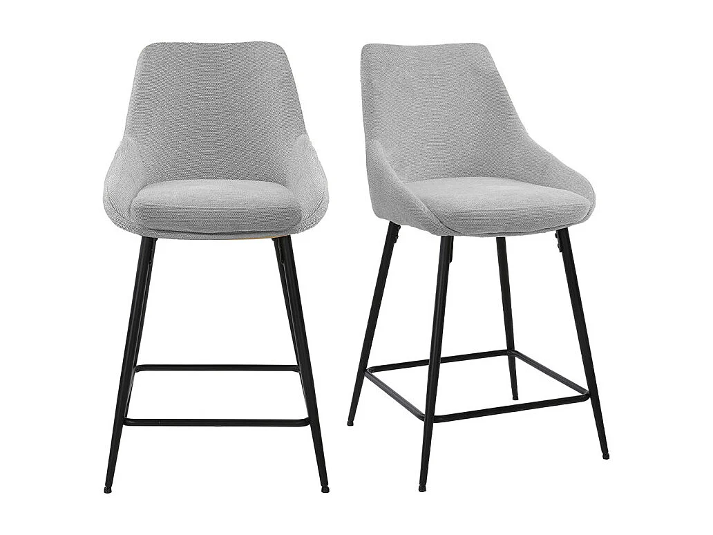 Lot 2 chaises de bar tissu gris et pieds en métal noir - JAZZY 2