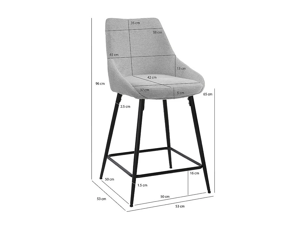 Lot 2 chaises de bar tissu gris et pieds en métal noir - JAZZY 2