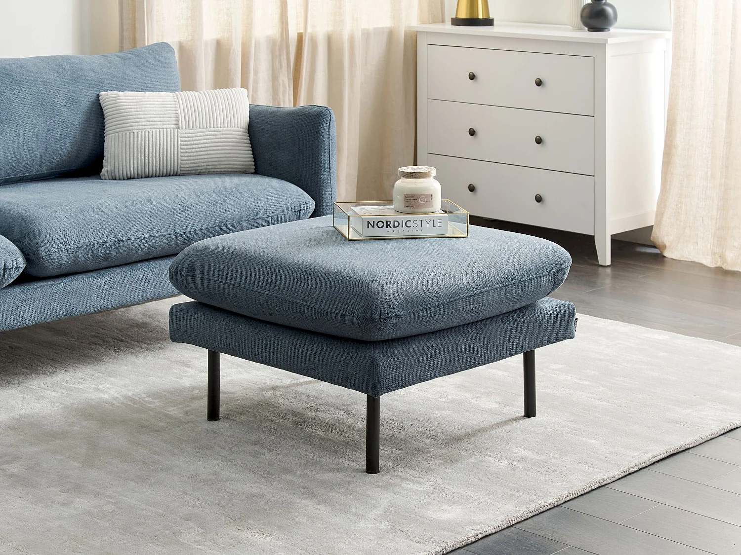 Ottomane VINTERBRO Chenillegewebe Blau