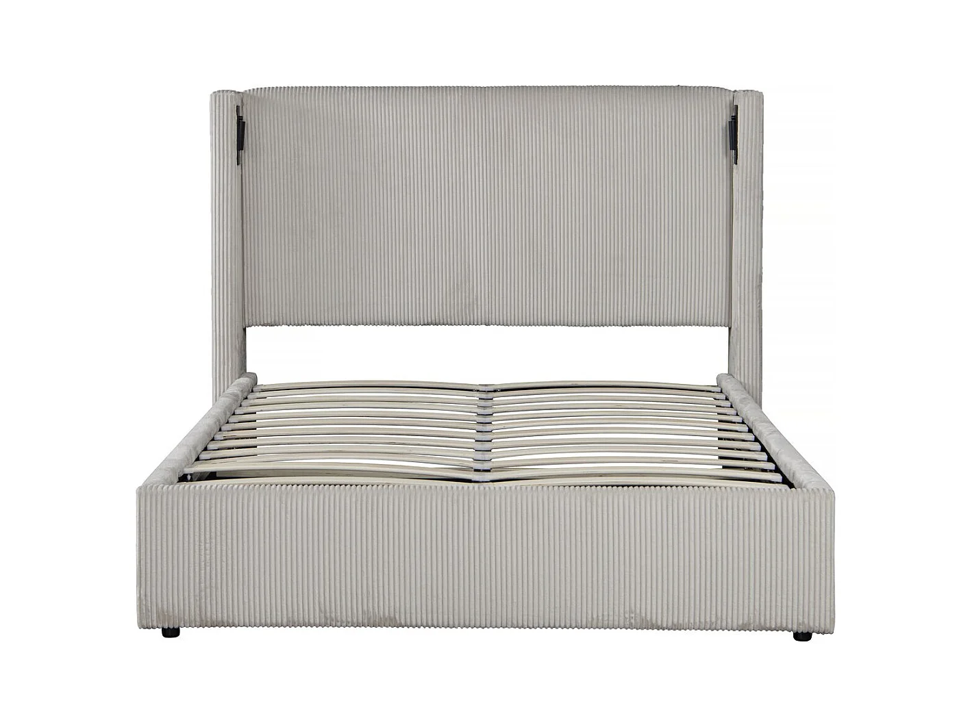 Lit double en velours côtelé avec coffre et lampe intégré "Cortina" - 160 x 200 cm - Beige