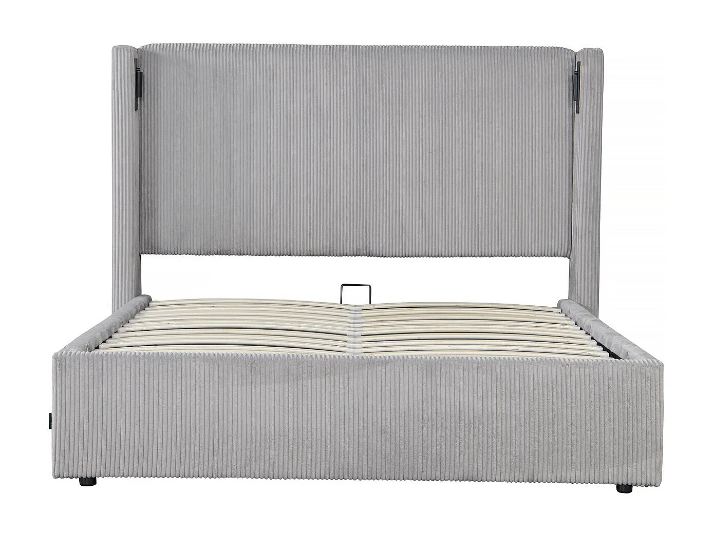 Lit double en velours côtelé avec coffre et lampe intégré "Cortina" - 160 x 200 cm - Gris