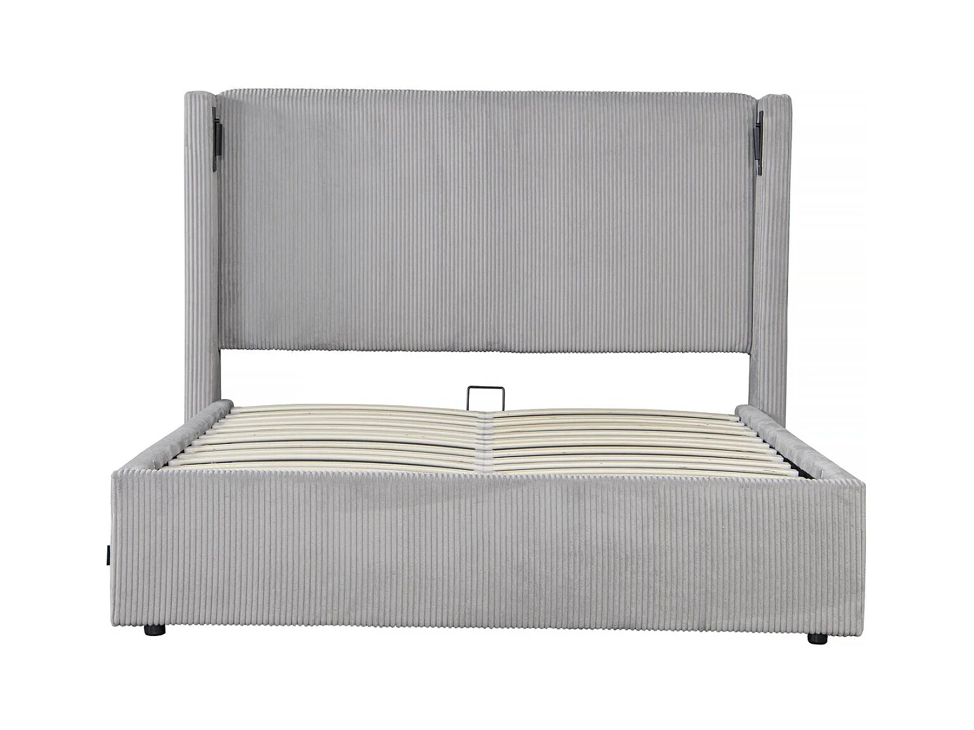 Lit double en velours côtelé avec coffre et lampe intégré "Cortina" - 140 x 190 cm - Gris