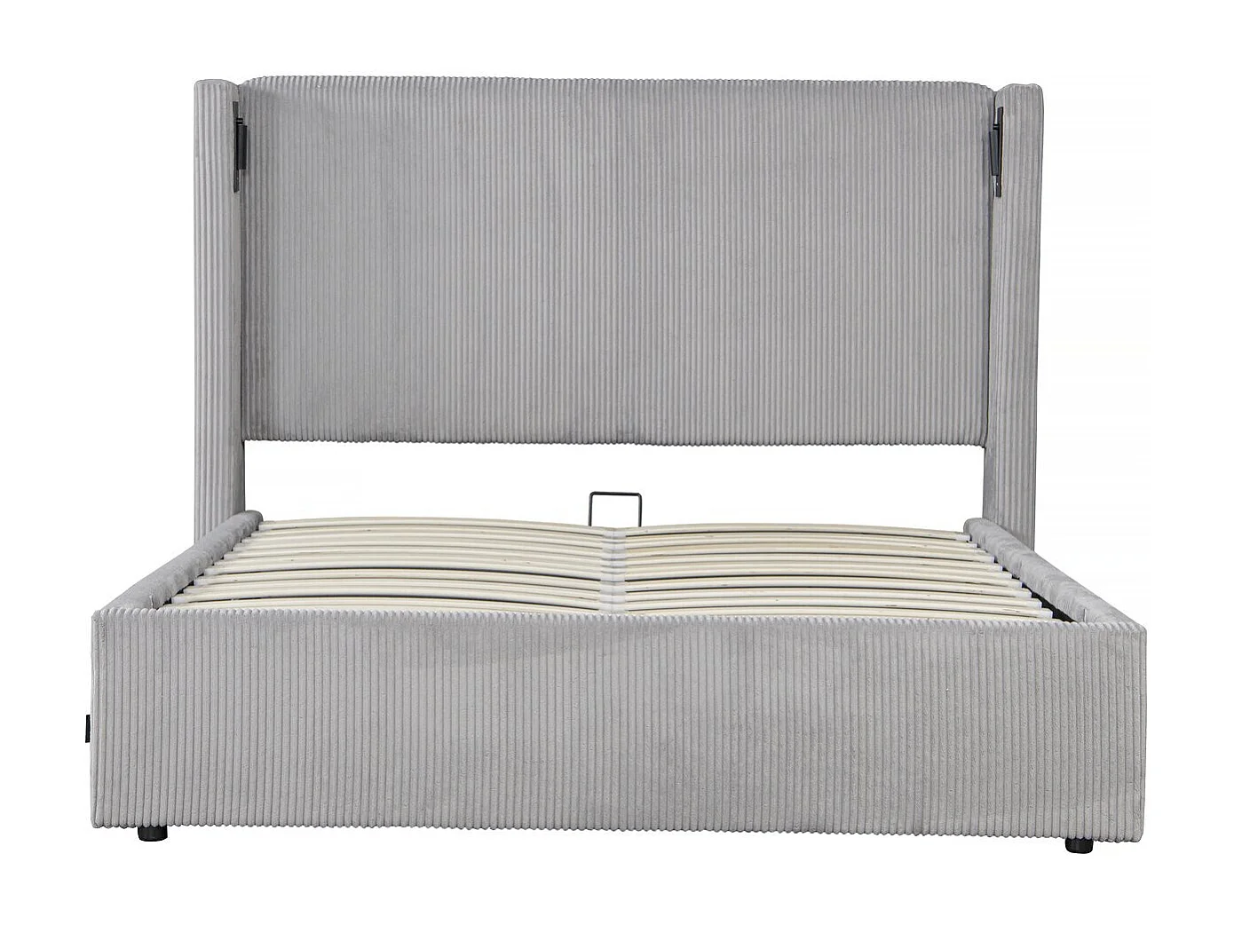 Tweepersoonsbed van geribbeld fluweel met opbergruimte en geïntegreerde lamp "Cortina" - Grijs