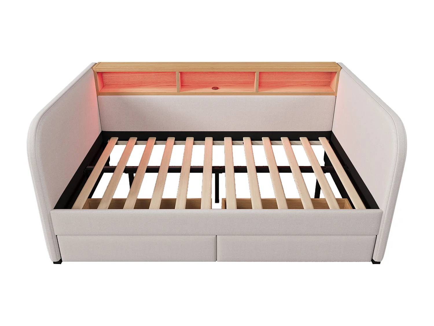 Dagbed met 2 lades - linnenstof - 140x190 cm - met LED en oplaadfunctie - Beige