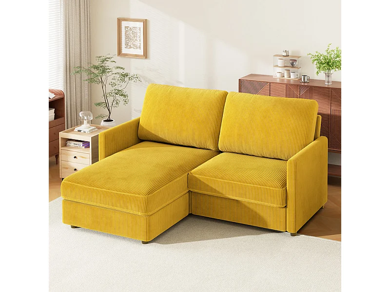 2 -Ser Ecksofa - Reversible Right / Linkswinkel - 180 x 140 x 86 cm - in geripptem Samtstoff - max. 300 kg Last - Senfgelb