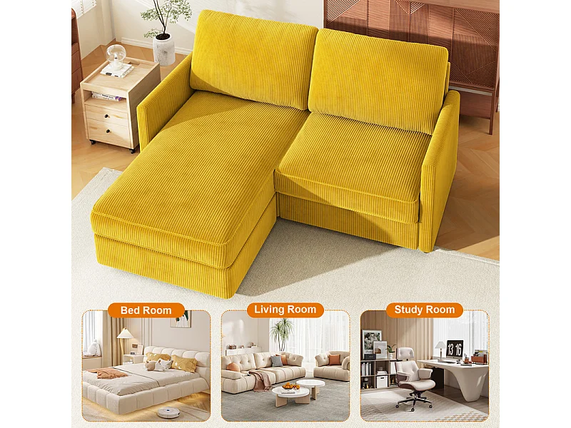2 -Ser Ecksofa - Reversible Right / Linkswinkel - 180 x 140 x 86 cm - in geripptem Samtstoff - max. 300 kg Last - Senfgelb