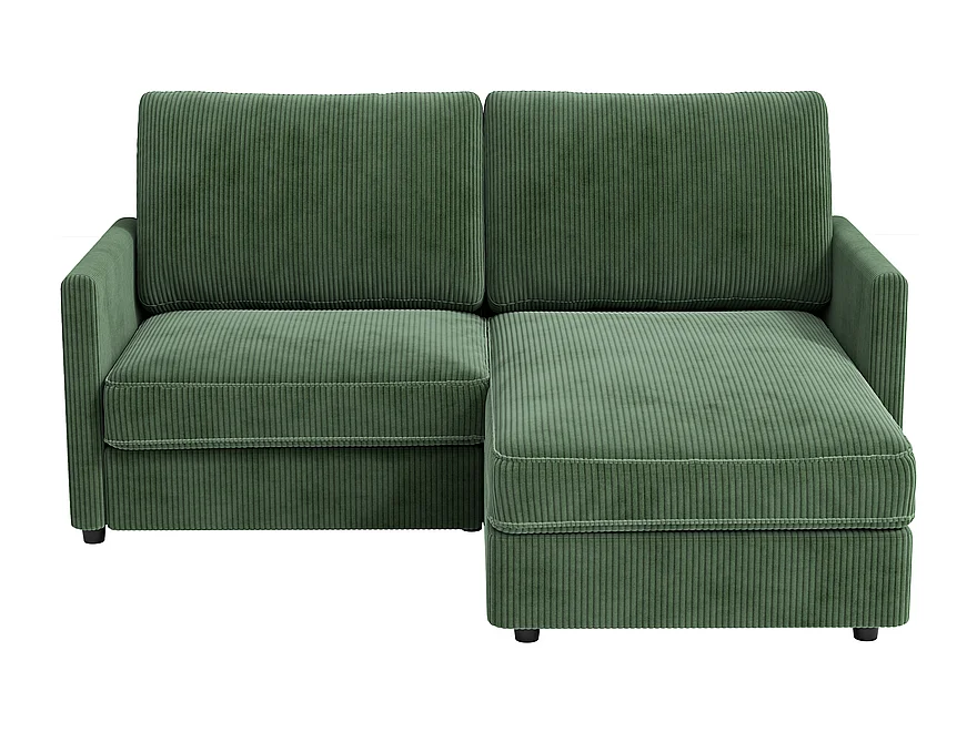 Canapé d'angle 2 places - angle droit / gauche réversible - 180x140x86cm - en Tissu Velours côtelé - Charge max 300kg - Vert