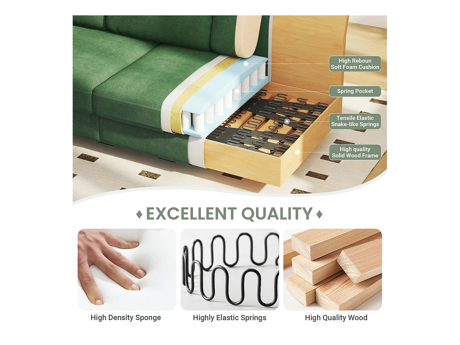 3-zits slaapbank, Chenille-stof, met armleuningen, kussens en 2 kussens, Max. belasting 300 kg - 220x76x86 cm