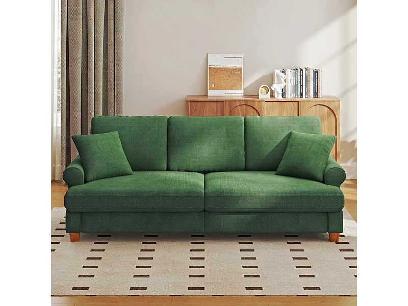 Sofá de comodidad de 3 salones, tela de oruga, con reposabrazos, cojines y 2 almohadas, carga máxima 365 kg - 220x76x86 cm