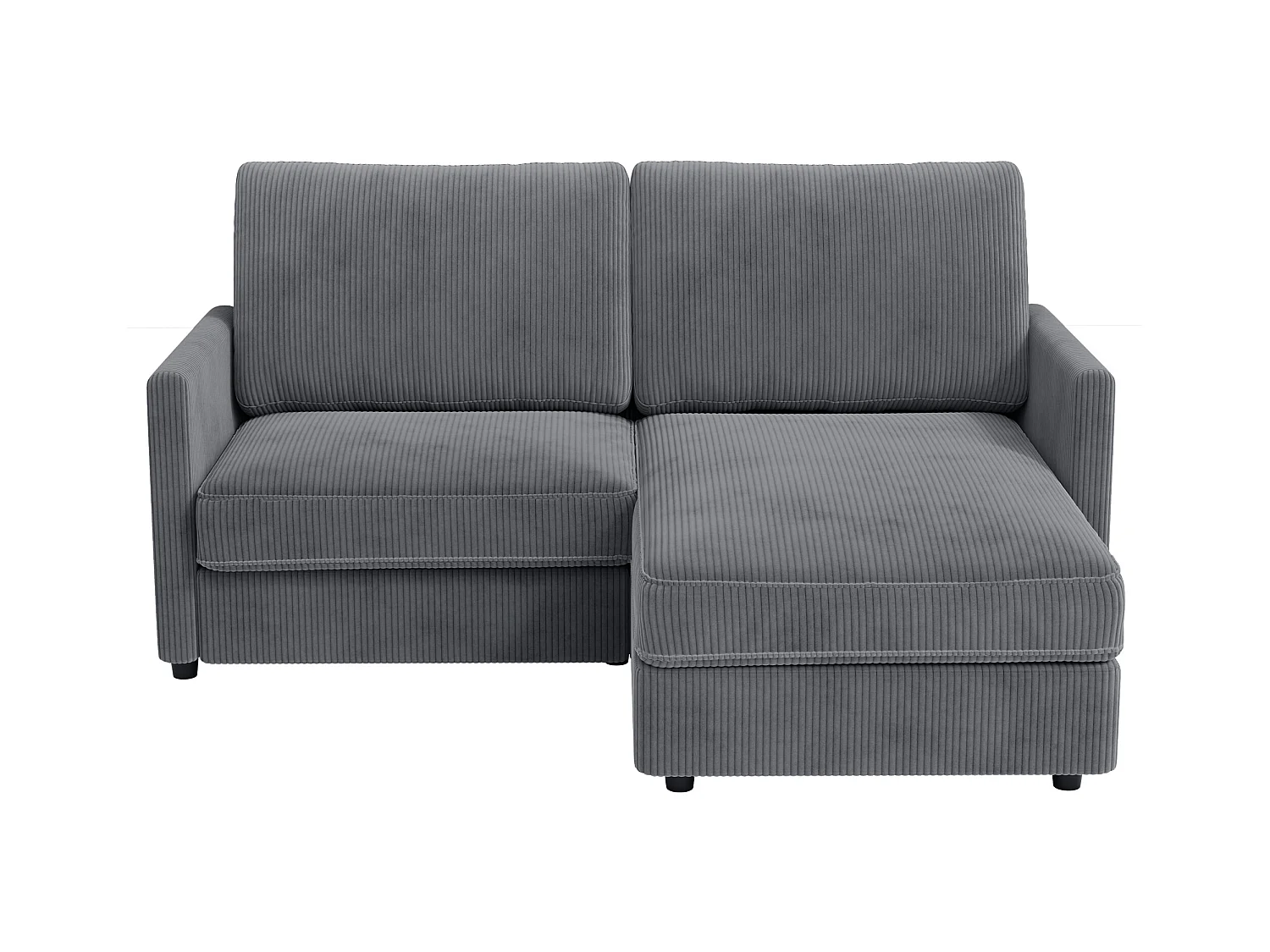 Canapé d'angle 2 places - angle droit / gauche réversible - 180x140x86cm - en Tissu Velours côtelé - Charge max 300kg - Gris anthracite