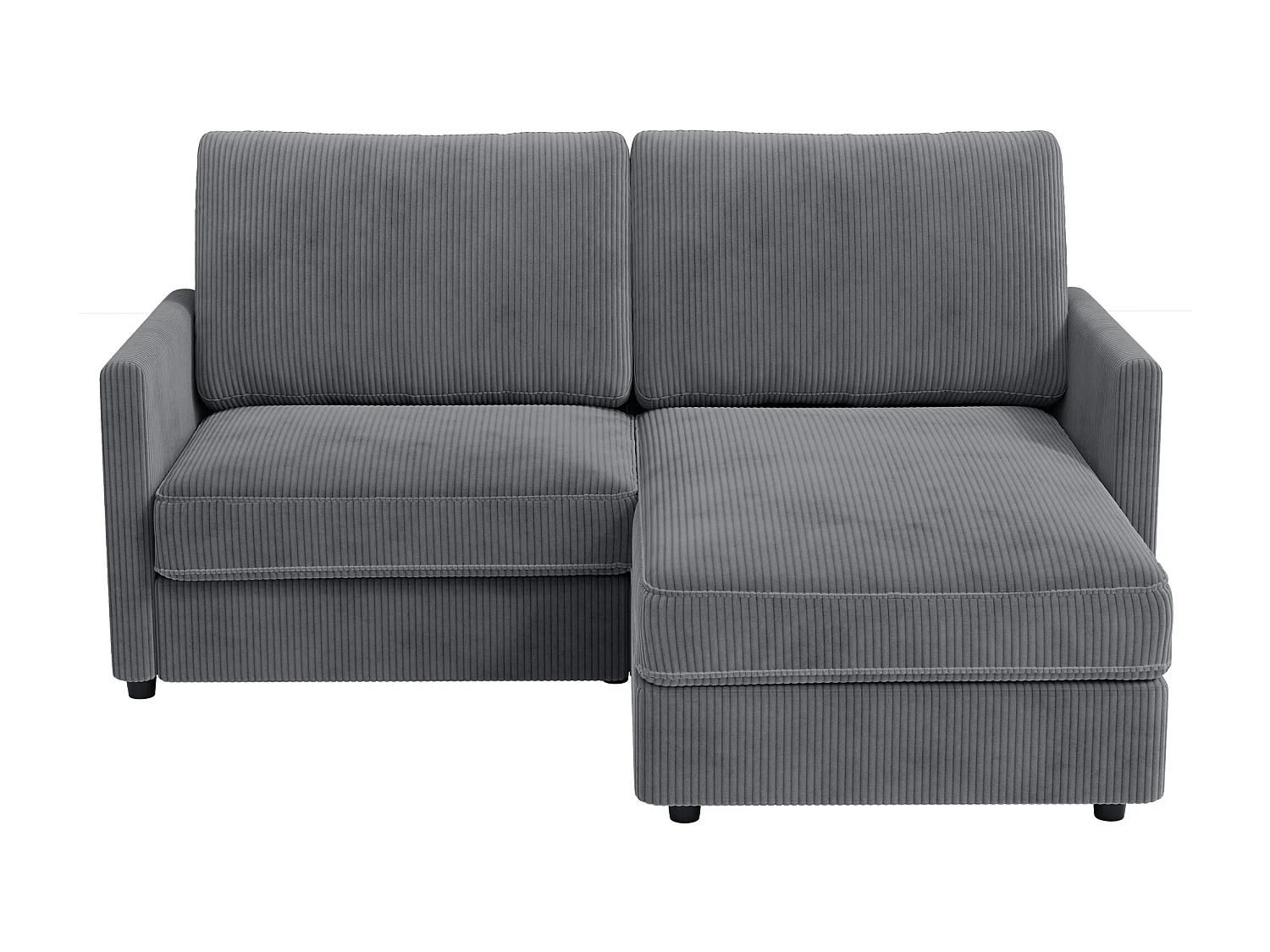 Canapé d'angle 2 places - angle droit / gauche réversible - 180x140x86cm - en Tissu Velours côtelé - Charge max 300kg - Gris anthracite