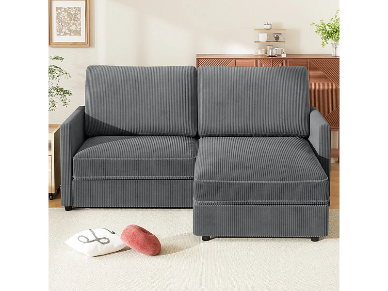 2 -seer Ecksofa - Reversible Right / Linkswinkel - 180 x 140 x 86 cm - in geripptem Samtstoff - max. 300 kg Last - Anthrazitgrau