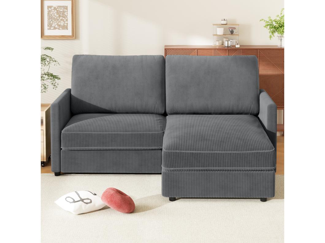 Divano angolare 2 posti - Angolo reversibile a destra / sinistra - 180x140x86cm - in tessuto in velluto a coste - carico massimo da 300 kg - grigio antracite
