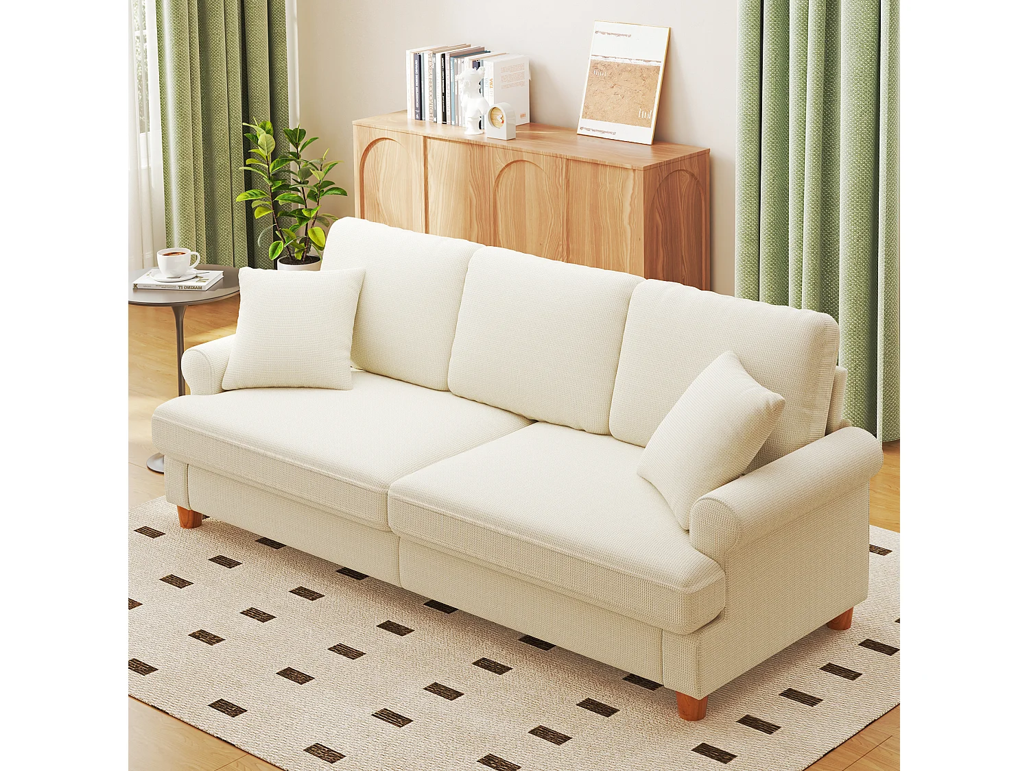 3 -STEER COMPORT SOFA, CATPILLAR -stof, met armleuningen, kussens en 2 kussens, Max Load 300 kg - 220x76x86 cm
