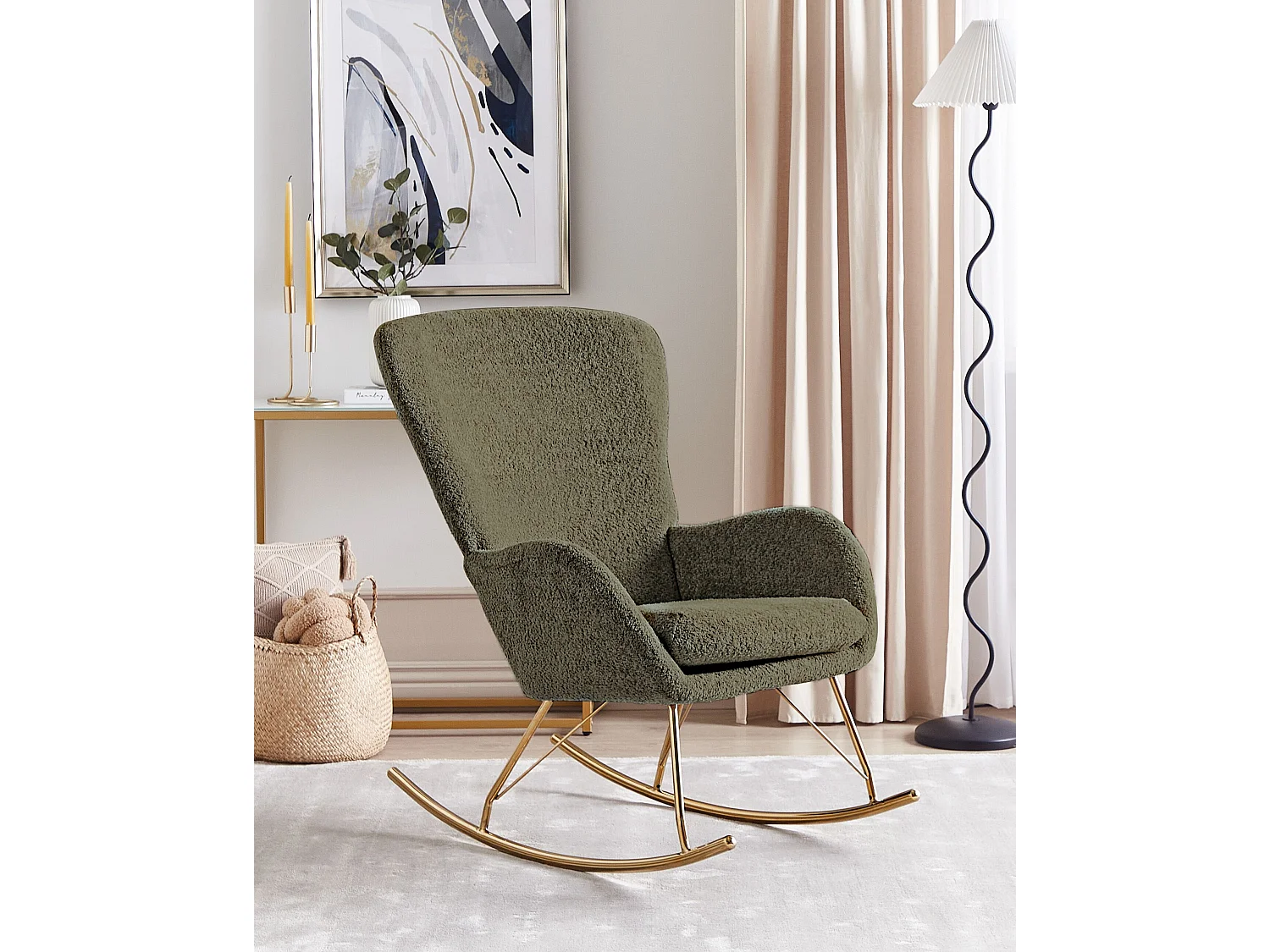 Schommelstoel ANASET Bouclé Donkergroen
