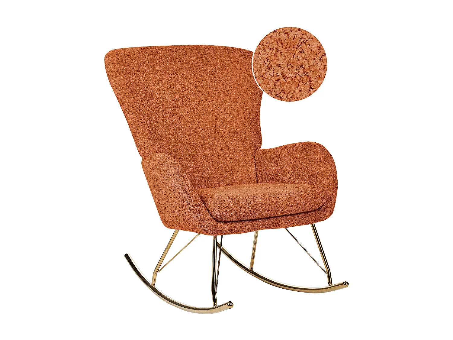 Schaukelsessel Bouclé Stoff orange/gold Schaukelstuhl modern elegant edel Anaset