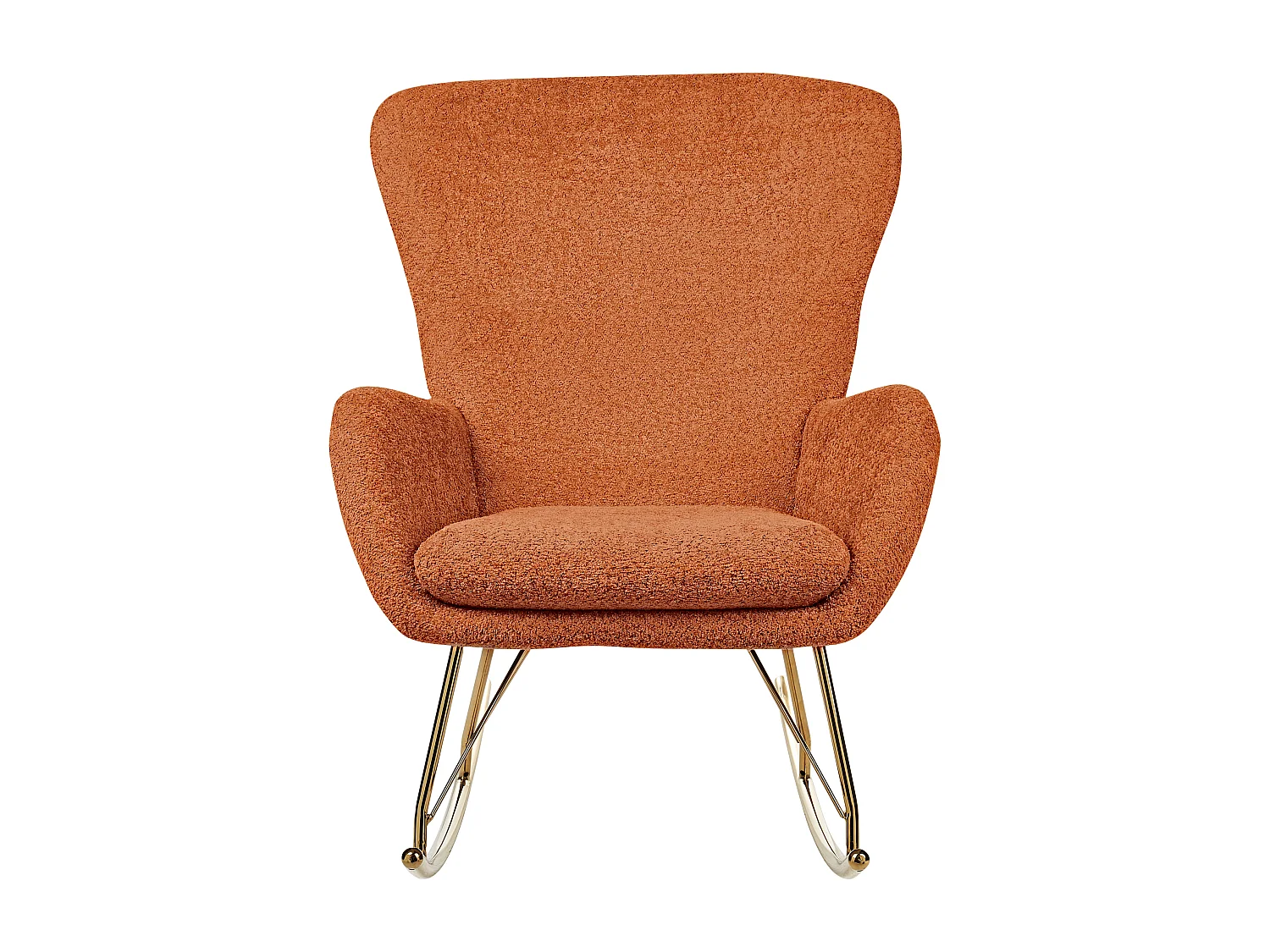 Schaukelsessel Bouclé Stoff orange/gold Schaukelstuhl modern elegant edel Anaset