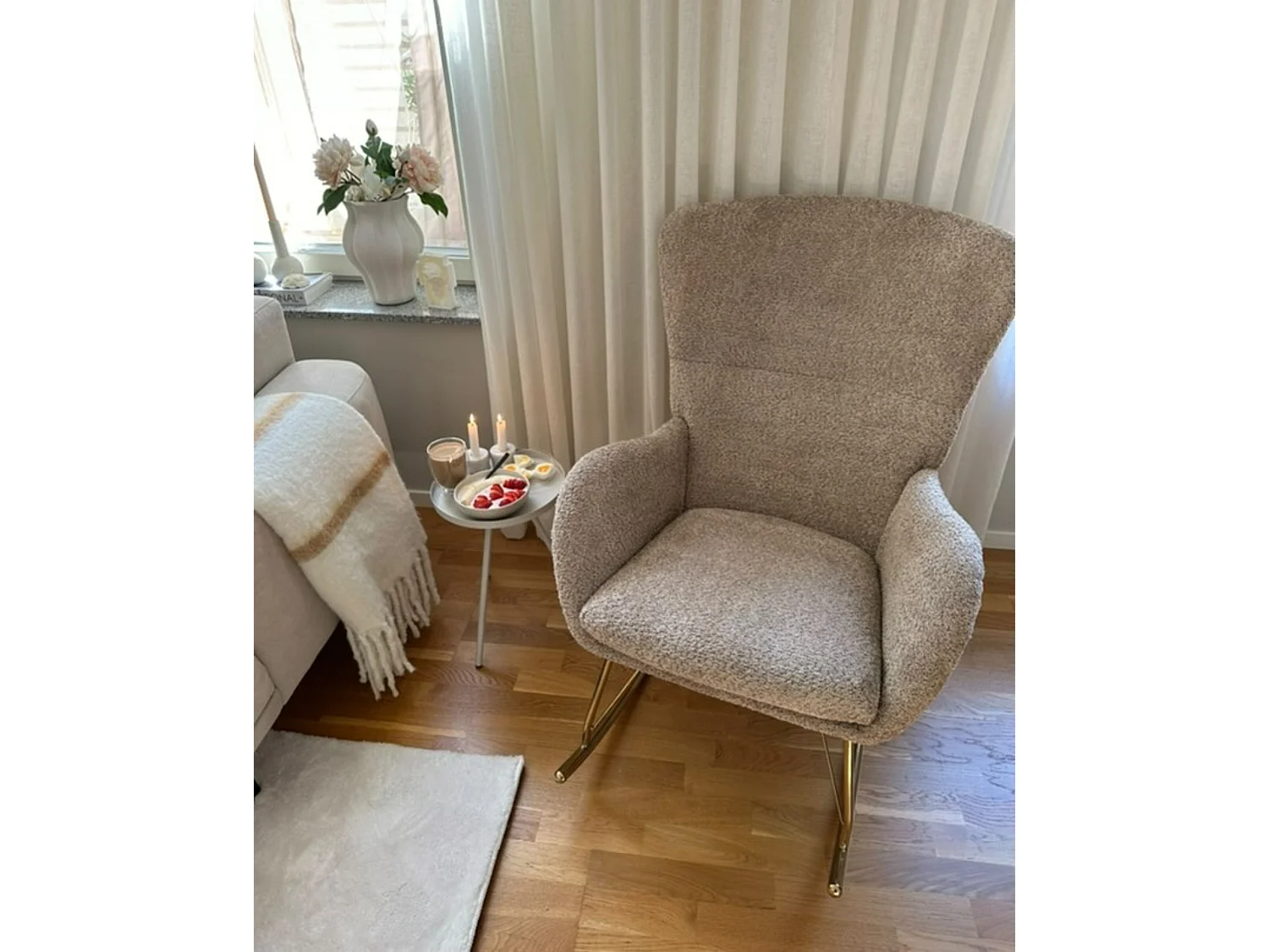Fauteuil à bascule ANASET Bouclé Beige sable