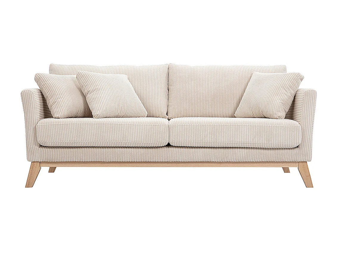 3-sitziges skandinavisches Sofa mit beigem abnehmbarem Bezug und Holzfüßen OSLO