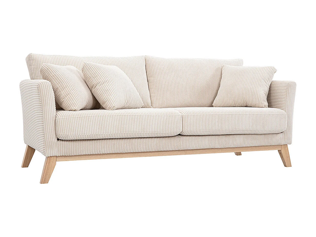 3-sitziges skandinavisches Sofa mit beigem abnehmbarem Bezug und Holzfüßen OSLO