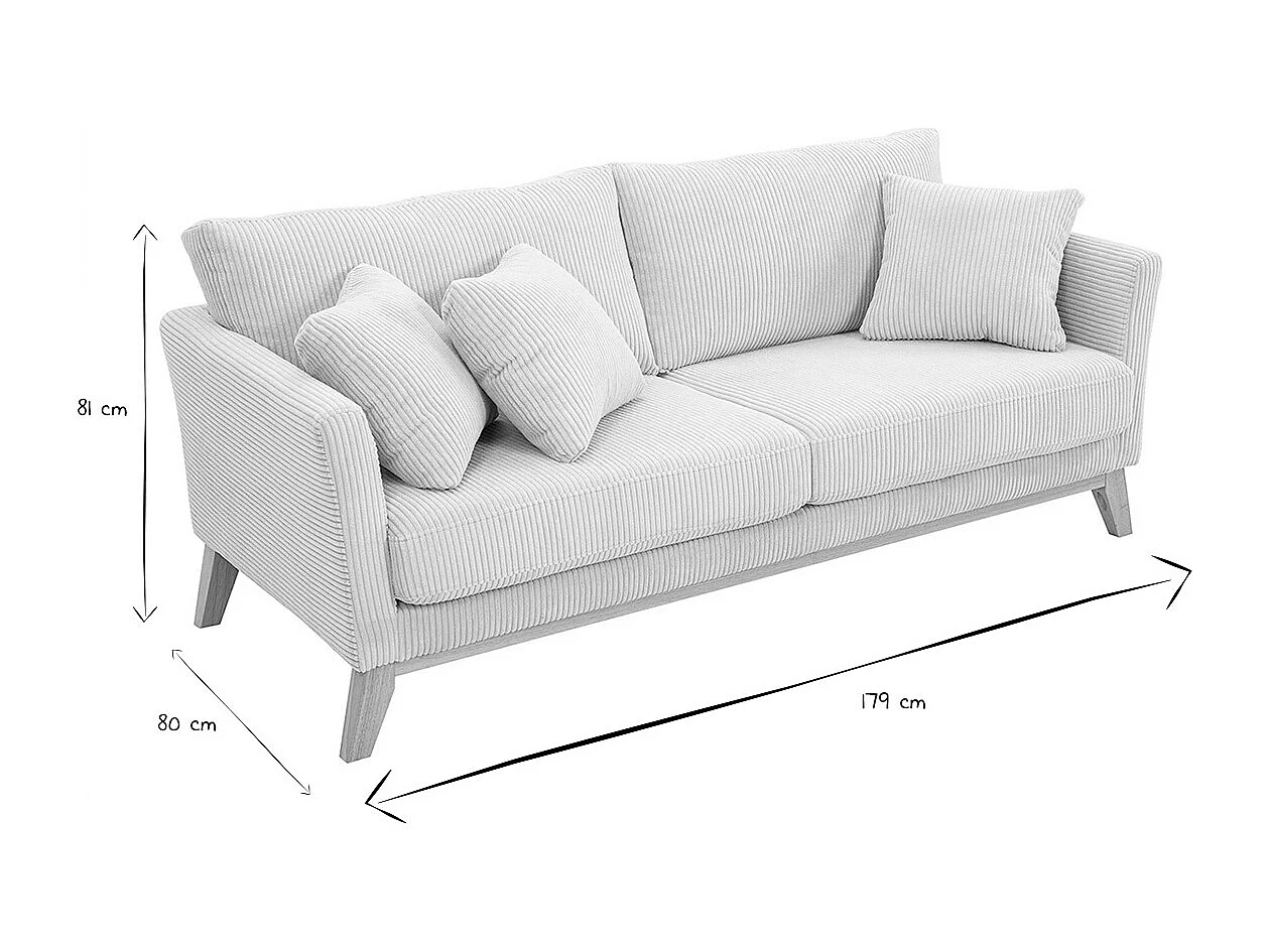 3-sitziges skandinavisches Sofa mit beigem abnehmbarem Bezug und Holzfüßen OSLO