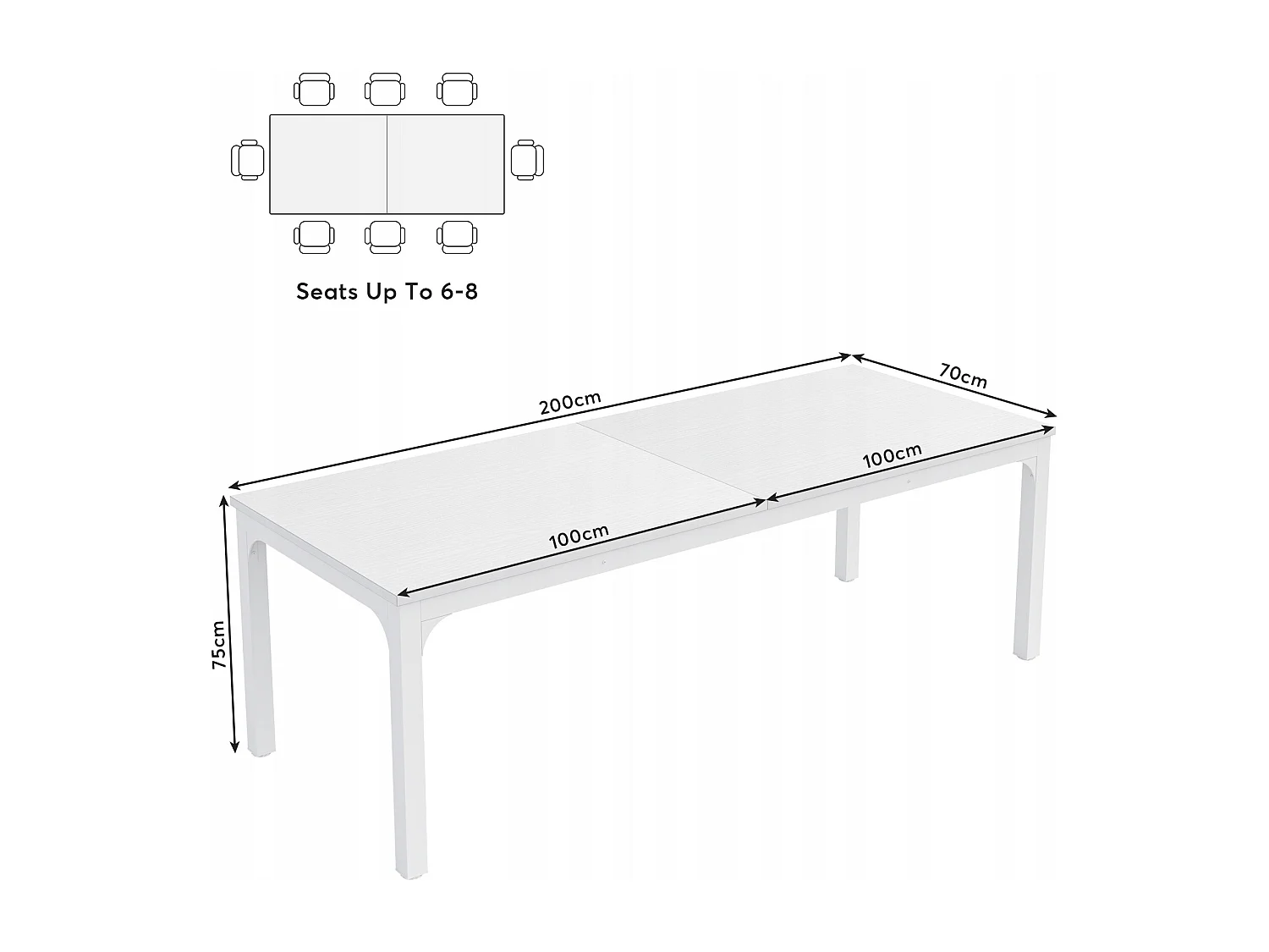 Computerbureau, 200 x 70 x 75 cm, bureau voor studenten en werknemers, dubbel bureau, lange computertafel, bureau voor studie, kantoor, wit