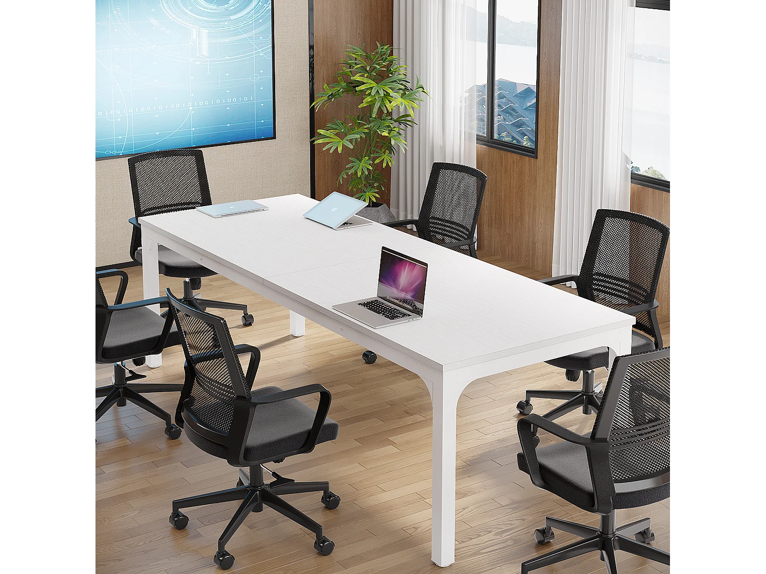 Computerbureau, 200 x 70 x 75 cm, bureau voor studenten en werknemers, dubbel bureau, lange computertafel, bureau voor studie, kantoor, wit