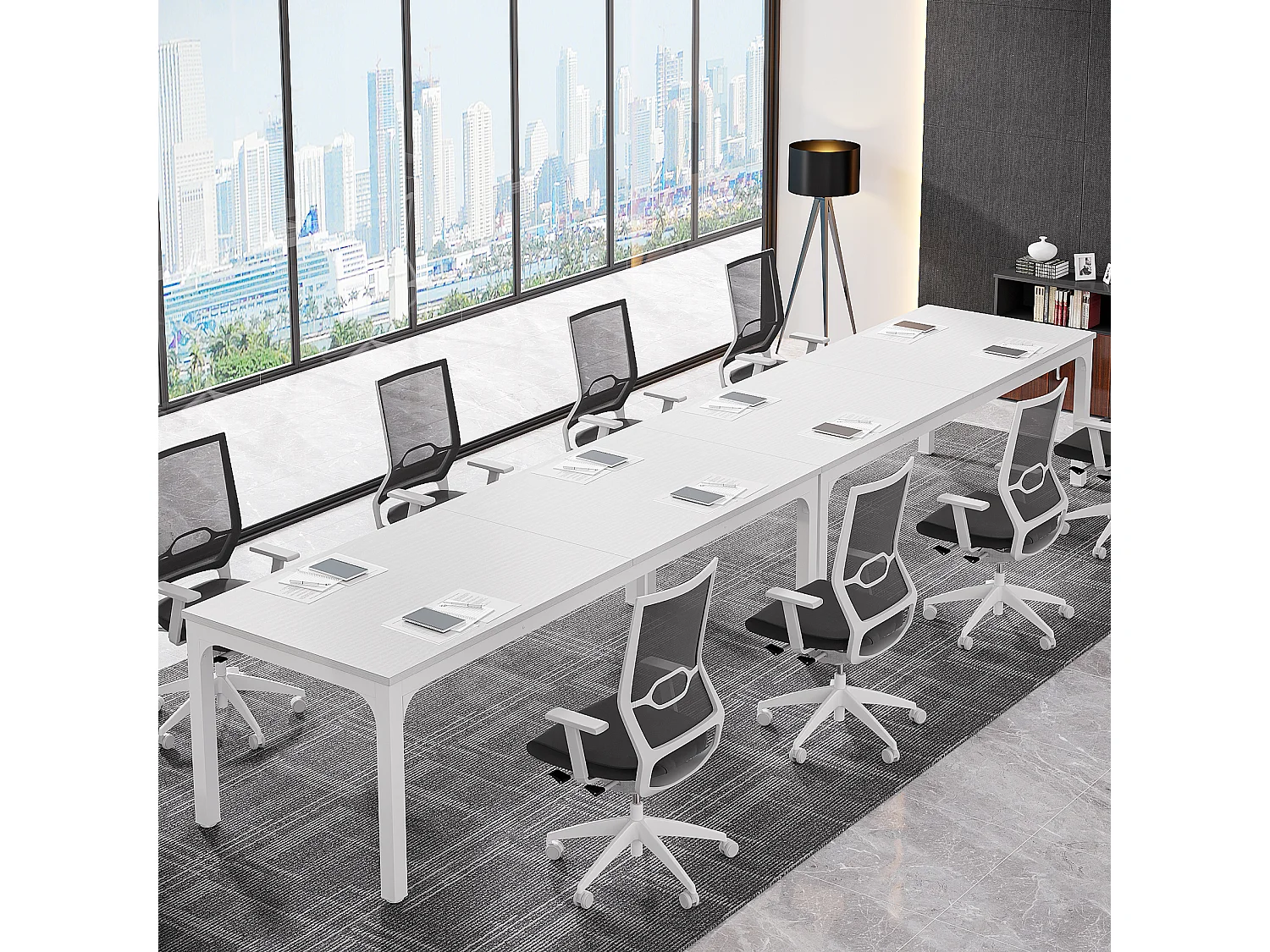 Computerbureau, 200 x 70 x 75 cm, bureau voor studenten en werknemers, dubbel bureau, lange computertafel, bureau voor studie, kantoor, wit