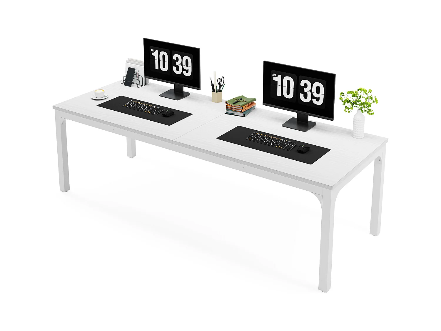 Computertisch, 200 x 70 x 75 cm, Schreibtisch für Studenten und Arbeiter, Doppelschreibtisch, langer Computertisch, Schreibtisch für Arbeitszimmer, Büro, weiß