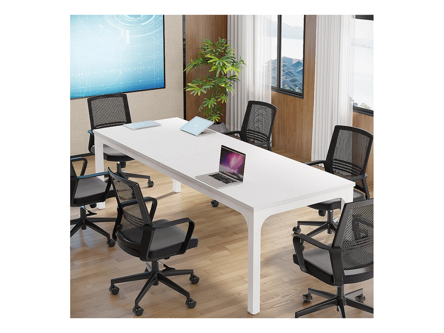 Computertisch, 200 x 70 x 75 cm, Schreibtisch für Studenten und Arbeiter, Doppelschreibtisch, langer Computertisch, Schreibtisch für Arbeitszimmer, Büro, weiß