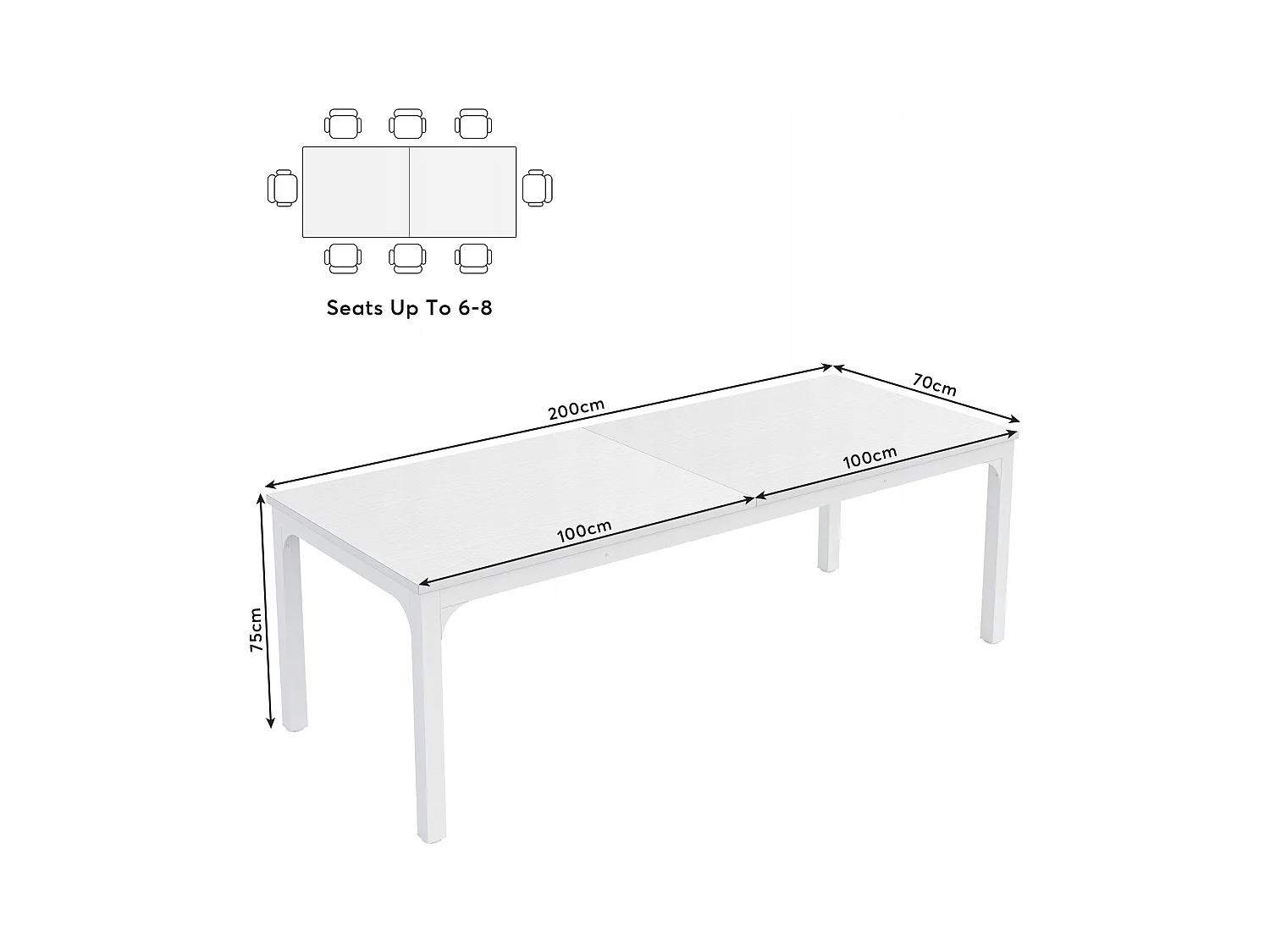 Computertisch, 200 x 70 x 75 cm, Schreibtisch für Studenten und Arbeiter, Doppelschreibtisch, langer Computertisch, Schreibtisch für Arbeitszimmer, Büro, weiß