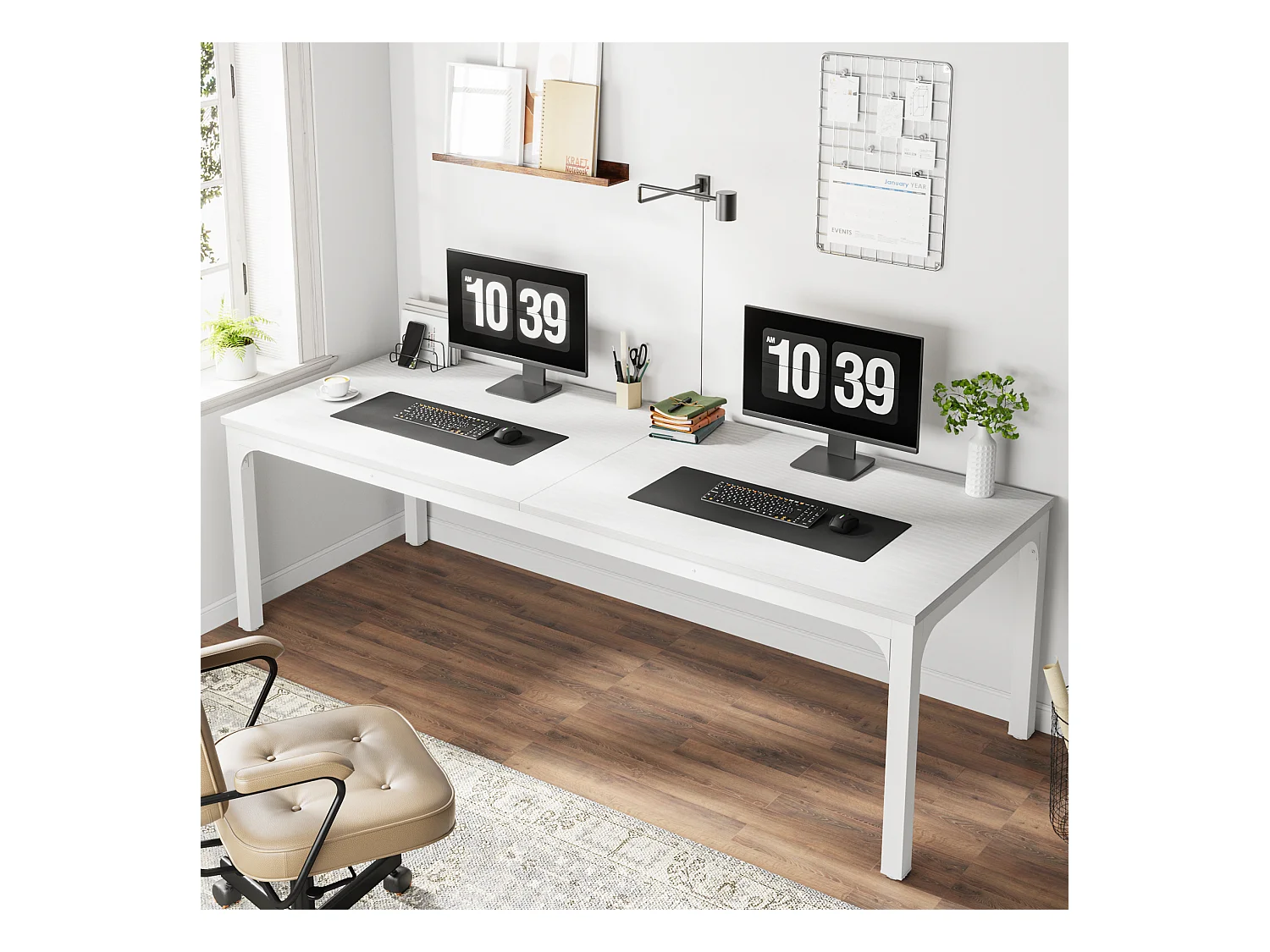 Computertisch, 200 x 70 x 75 cm, Schreibtisch für Studenten und Arbeiter, Doppelschreibtisch, langer Computertisch, Schreibtisch für Arbeitszimmer, Büro, weiß