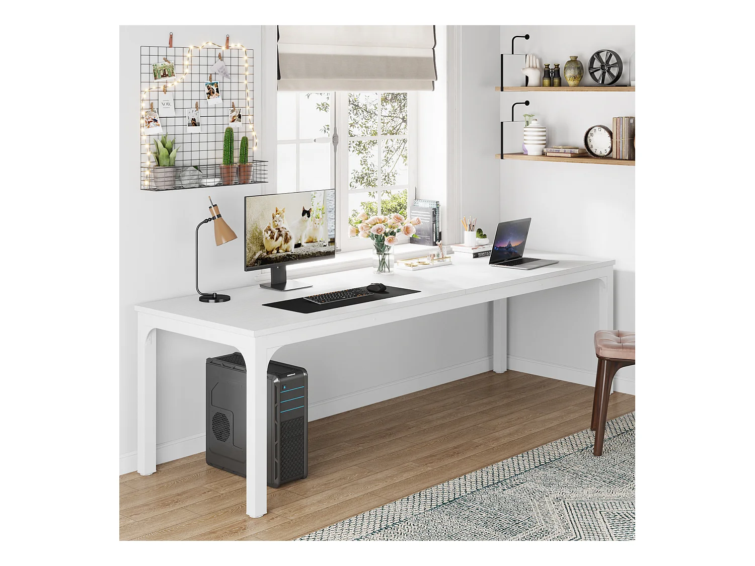 Computertisch, 200 x 70 x 75 cm, Schreibtisch für Studenten und Arbeiter, Doppelschreibtisch, langer Computertisch, Schreibtisch für Arbeitszimmer, Büro, weiß