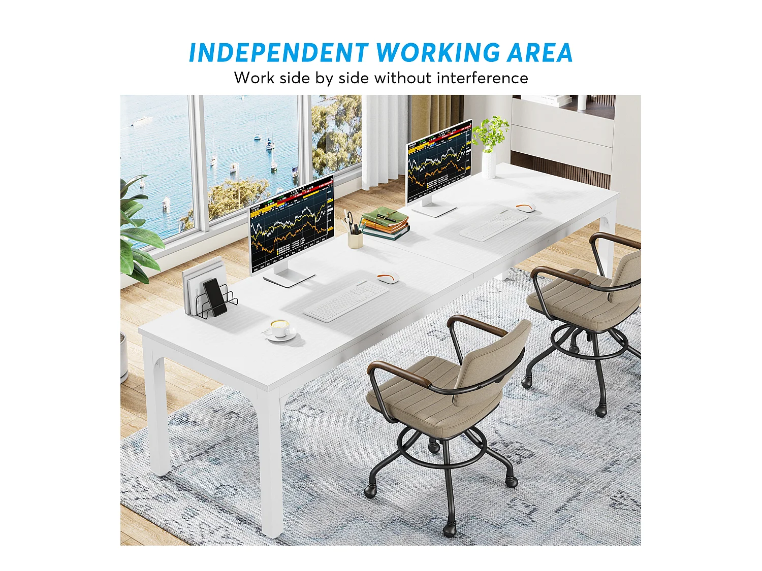 Computertisch, 200 x 70 x 75 cm, Schreibtisch für Studenten und Arbeiter, Doppelschreibtisch, langer Computertisch, Schreibtisch für Arbeitszimmer, Büro, weiß