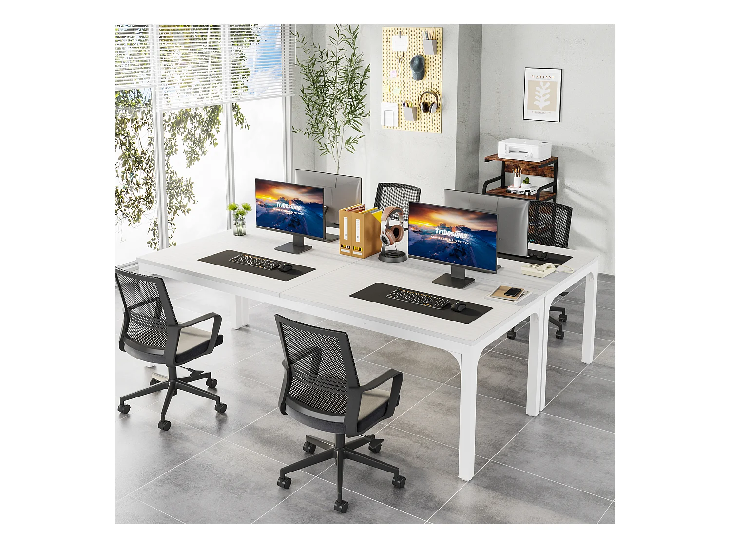 Computertisch, 200 x 70 x 75 cm, Schreibtisch für Studenten und Arbeiter, Doppelschreibtisch, langer Computertisch, Schreibtisch für Arbeitszimmer, Büro, weiß