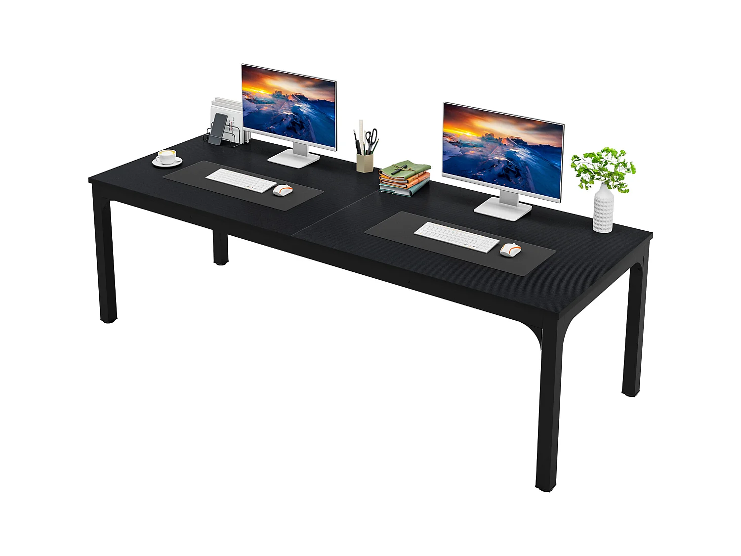 Bureau Informatique, Bureau pour Ordinateur Portable, Table d’étude, Table d'ordinateur Portable, Double Bureau Long 200 x 70 x 75 cm, Noir