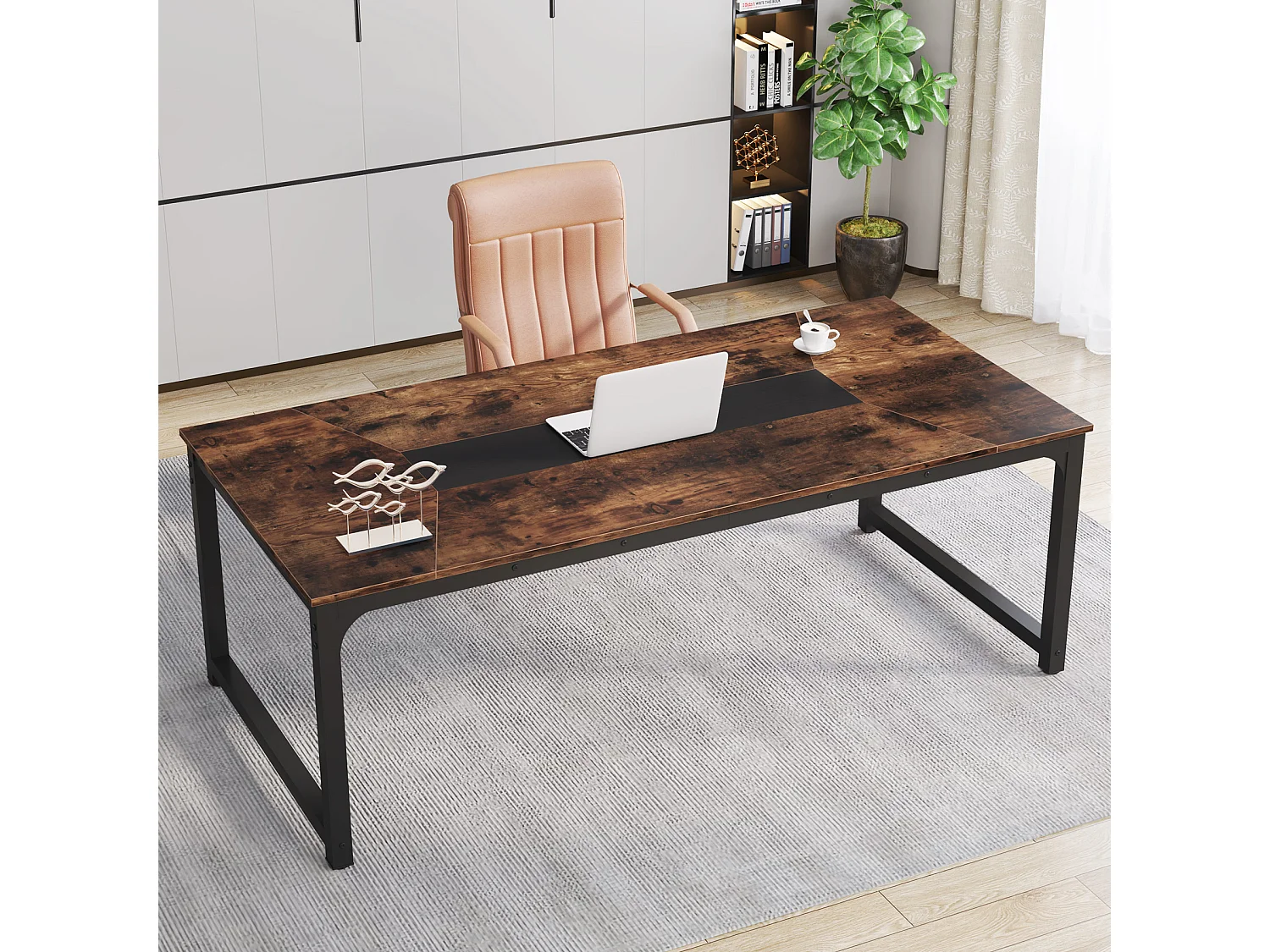 Bureau Informatique, Bureau pour Ordinateur Portable, Table d’étude, Bureau d’étude pour Le télétravail, 180 x 90 x 77 cm, Marron Rustique