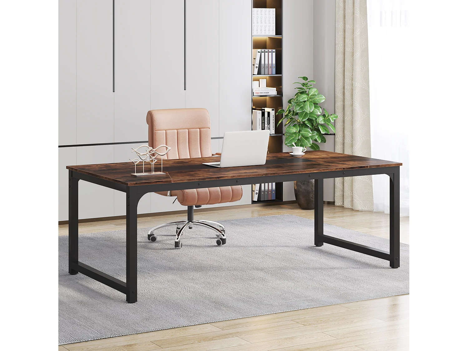 Bureau Informatique, Bureau pour Ordinateur Portable, Table d’étude, Bureau d’étude pour Le télétravail, 180 x 90 x 77 cm, Marron Rustique