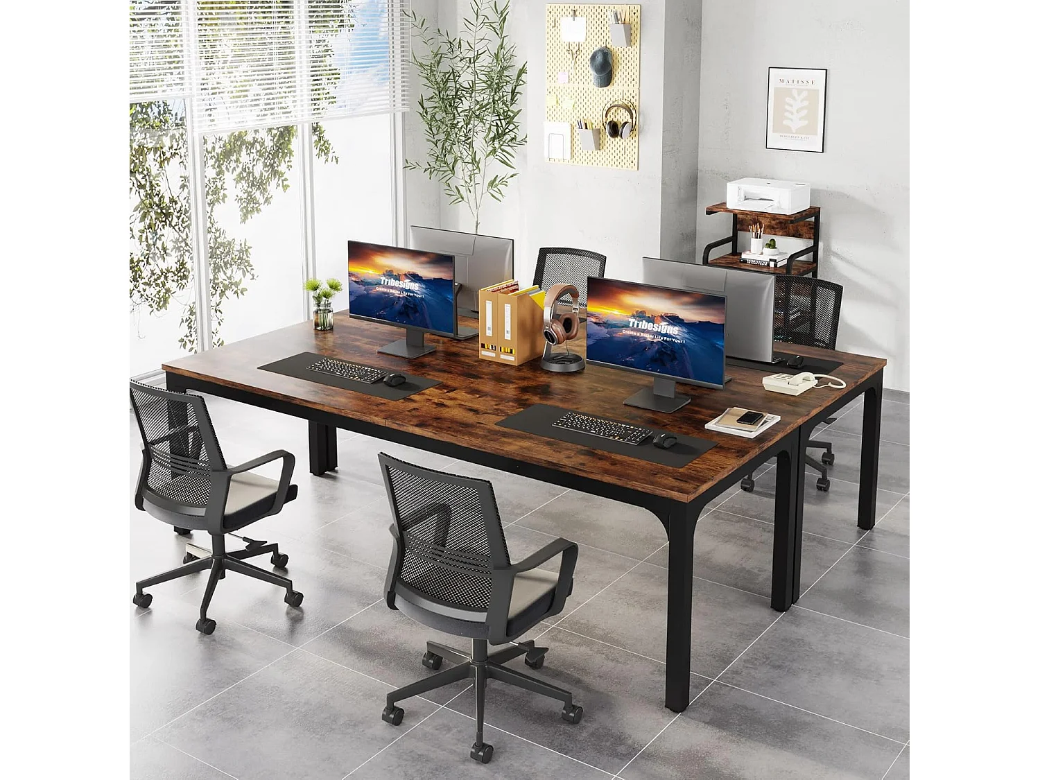 Tribesigns Computerbureau, Laptopbureau, Studeertafel, Draagbare Computertafel, Dubbel Lang Bureau voor Thuiskantoor Slaapkamer, 200 x 70 x 75 cm, Rustiek Bruin