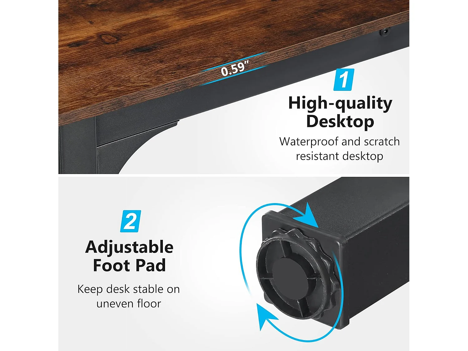 Tribesigns Computerbureau, Laptopbureau, Studeertafel, Draagbare Computertafel, Dubbel Lang Bureau voor Thuiskantoor Slaapkamer, 200 x 70 x 75 cm, Rustiek Bruin