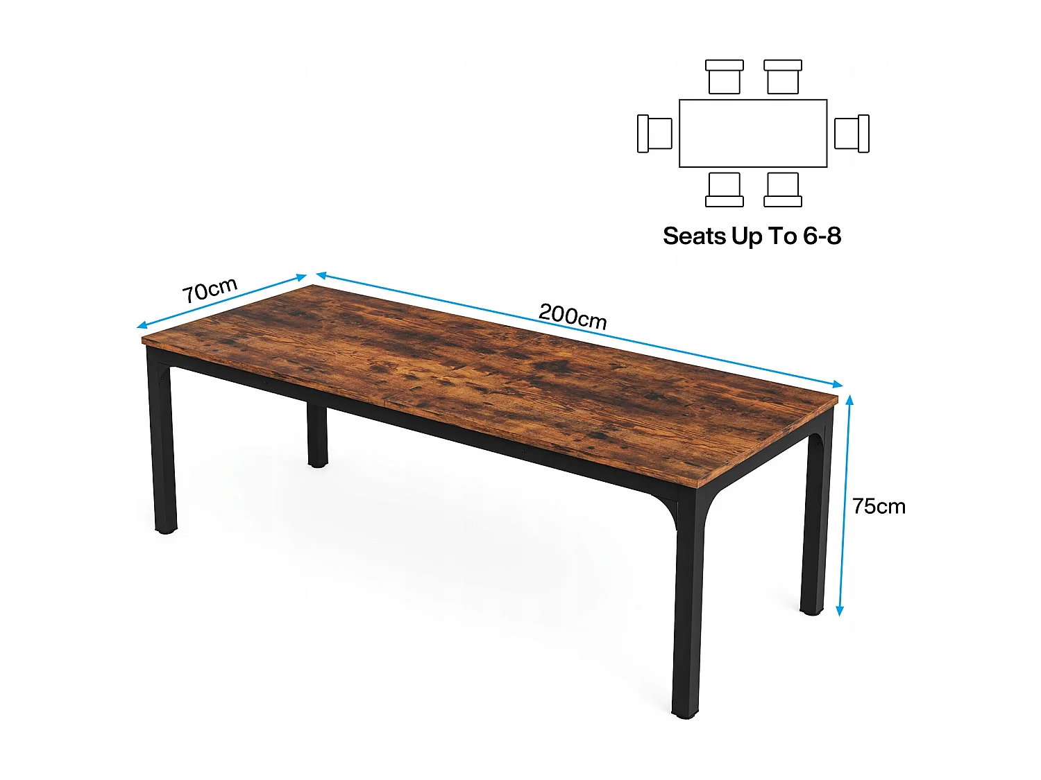 Tribesigns Computerbureau, Laptopbureau, Studeertafel, Draagbare Computertafel, Dubbel Lang Bureau voor Thuiskantoor Slaapkamer, 200 x 70 x 75 cm, Rustiek Bruin