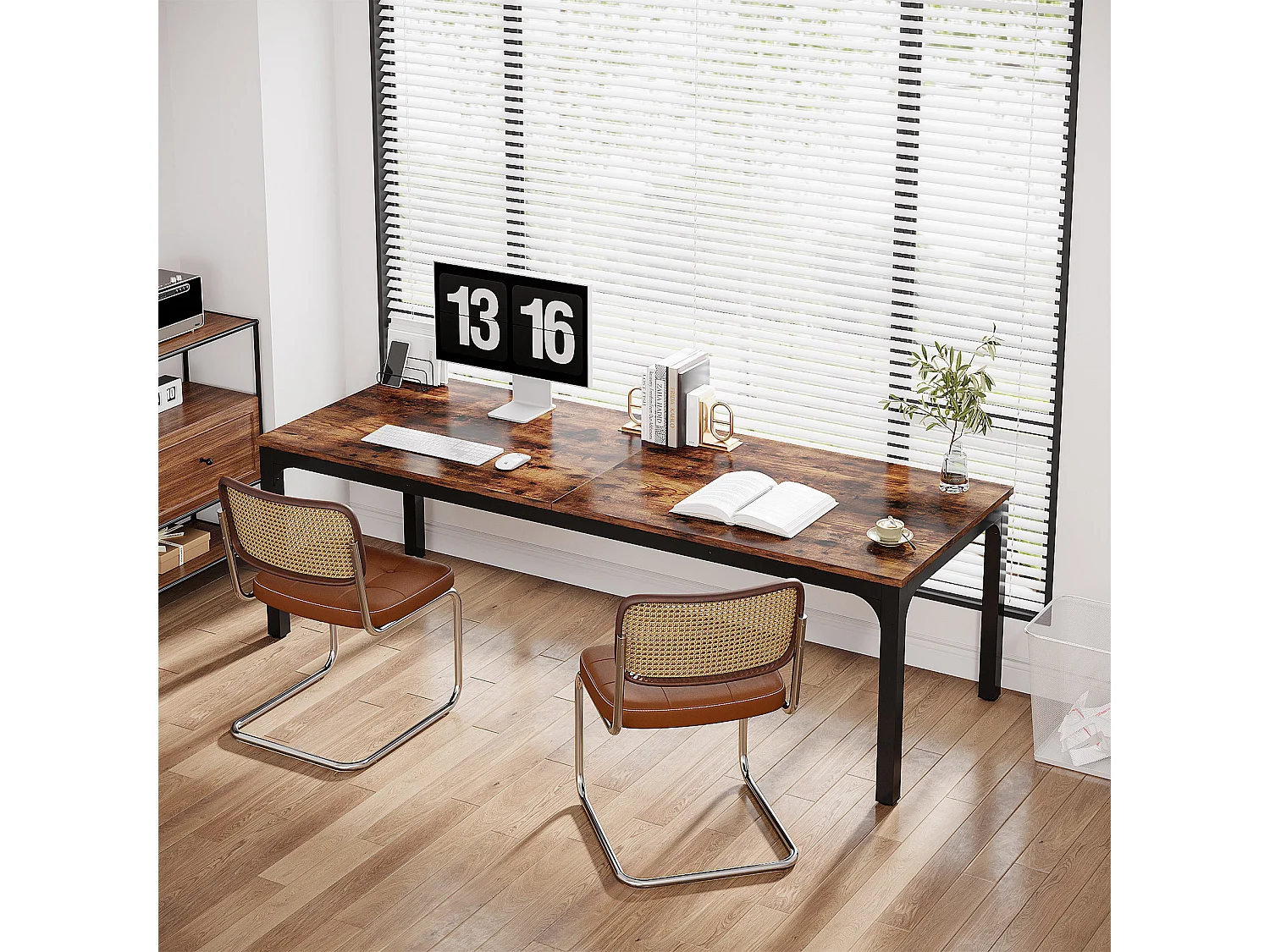 Tribesigns Computerbureau, Laptopbureau, Studeertafel, Draagbare Computertafel, Dubbel Lang Bureau voor Thuiskantoor Slaapkamer, 200 x 70 x 75 cm, Rustiek Bruin