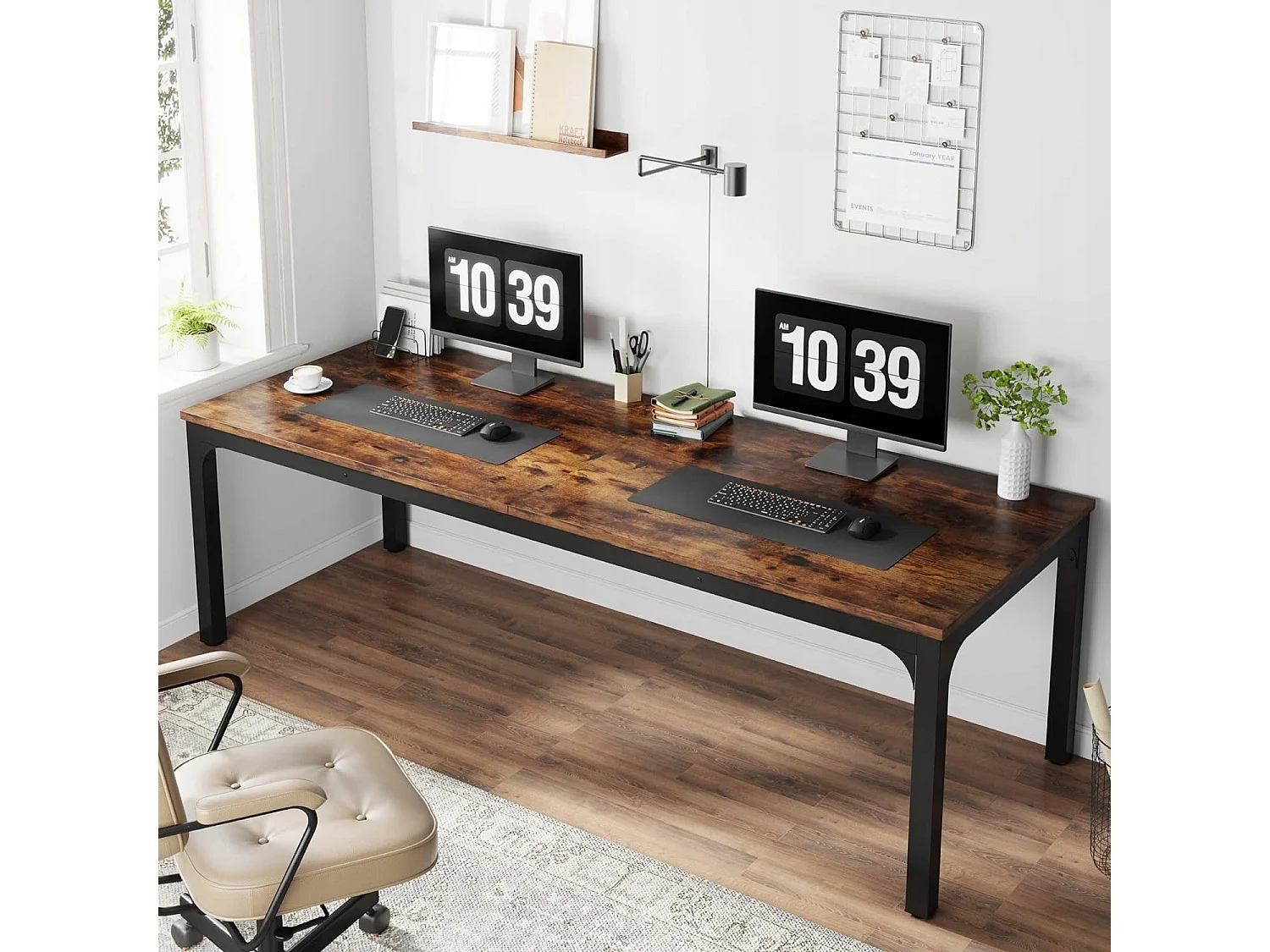 Escritorio para computadora Tribesigns, escritorio para computadora portátil, mesa de estudio, mesa de computadora portátil, escritorio doble largo para el dormitorio de la oficina en casa, 200 x 70 x 75 cm, marrón rústico