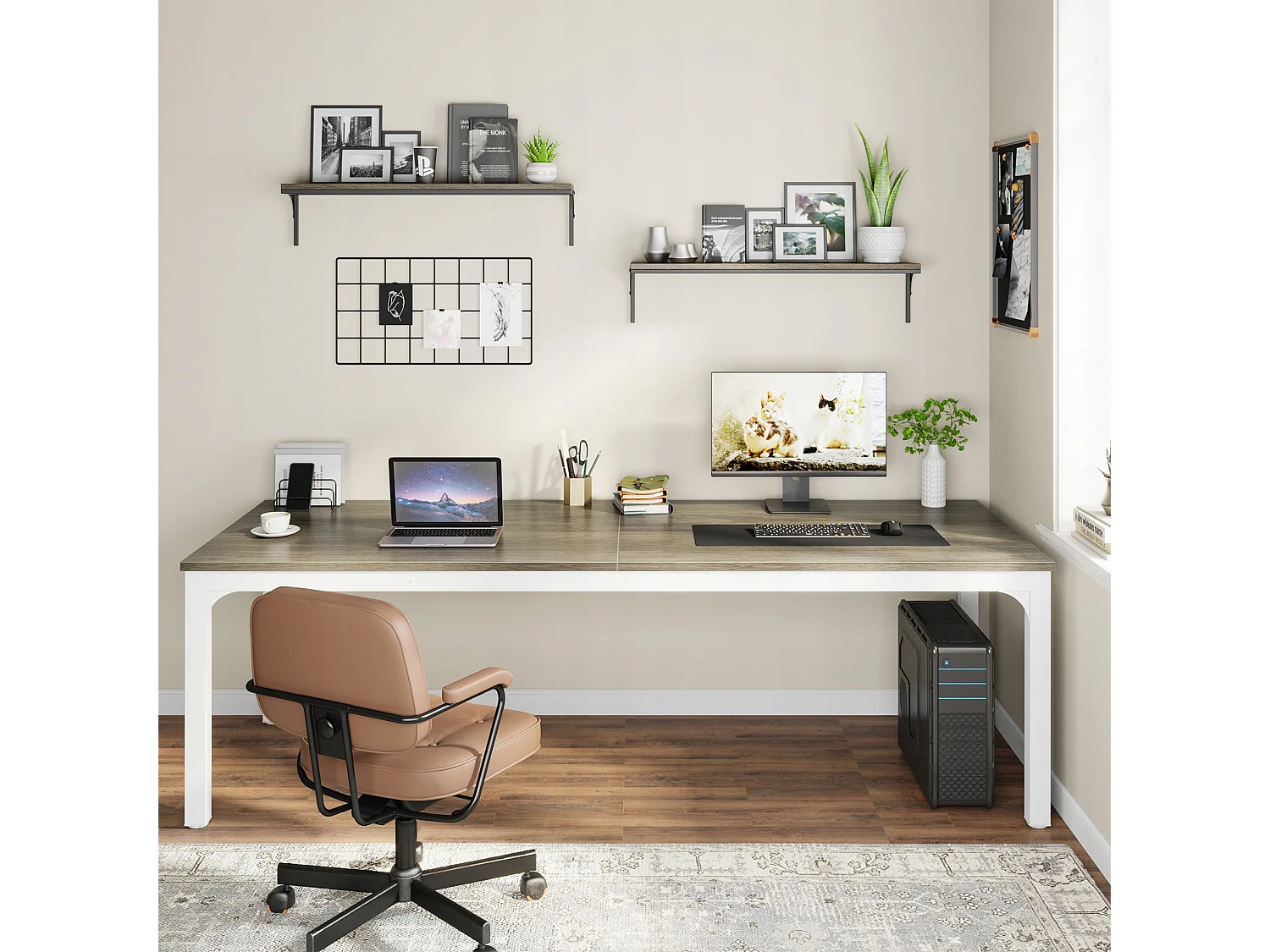 Tribesigns Computerbureau, Laptopbureau, Studeertafel, Draagbare Computertafel, Dubbel Lang Bureau voor Thuiskantoor Slaapkamer, 200 x 70 x 75 cm, Eiken