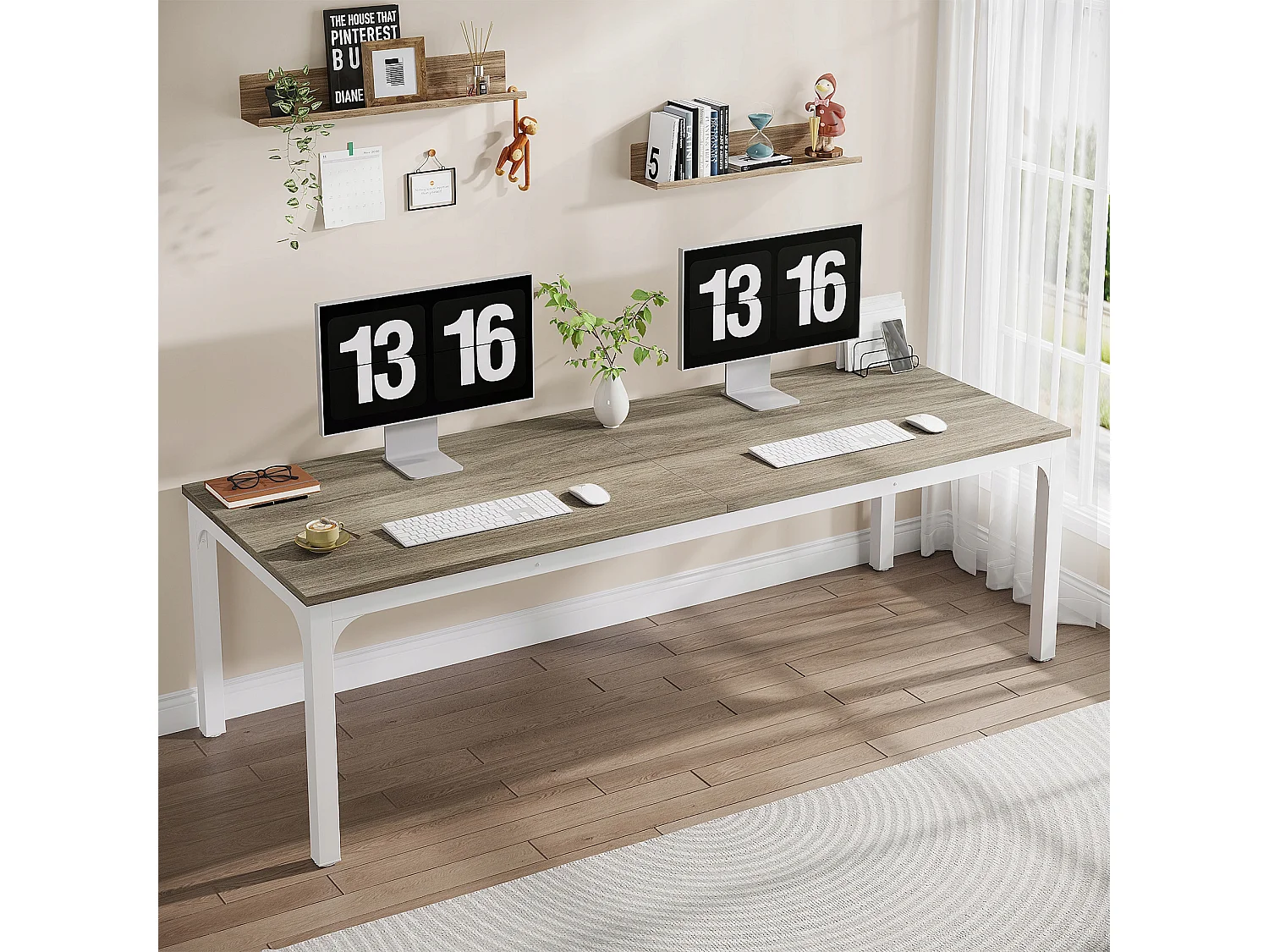 Tribesigns Computerbureau, Laptopbureau, Studeertafel, Draagbare Computertafel, Dubbel Lang Bureau voor Thuiskantoor Slaapkamer, 200 x 70 x 75 cm, Eiken